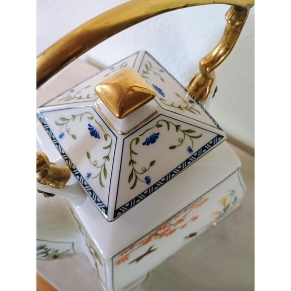 Vintage 1986FP Japan Fine China Teapot with Stand 3 Piece Floral Birds 11” - Picture 7 of 13